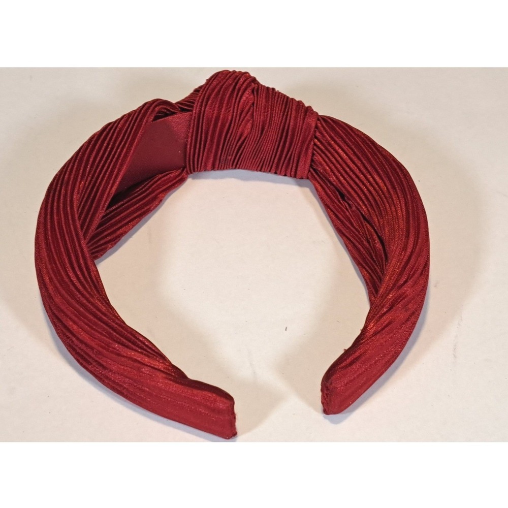 Red Pleated Top Knot Headband Burgundy Accordion Fabric Turban Style Hairband